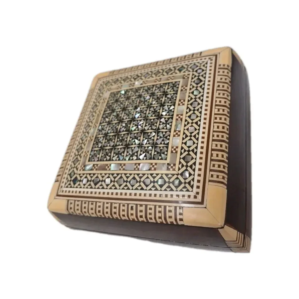 Exotic Egyptian Hand Inlaid Mother Pearl Jewelry Wood Box 3.5' Gift Storage‎ Box